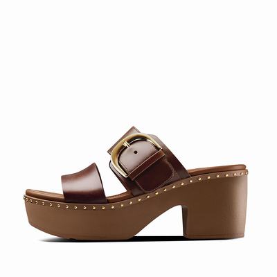 Fitflop Pilar Leather Slide Platforms - Clogs Damen - Schokolade Braun (TUQ465238)